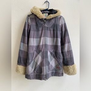 VINTAGE Roxy Juniors Medium Blue and Gray Plaid Penny Lane CC Coat